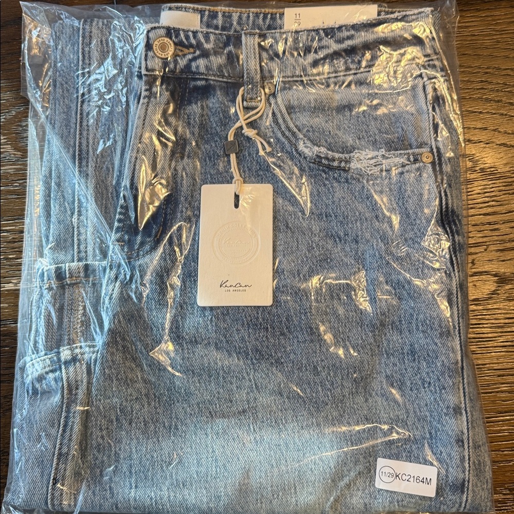 NWT KanCan High Rise Wide Leg Jeans Stripe Cuff Size 29 Medium Wash Flare - Picture 7 of 7